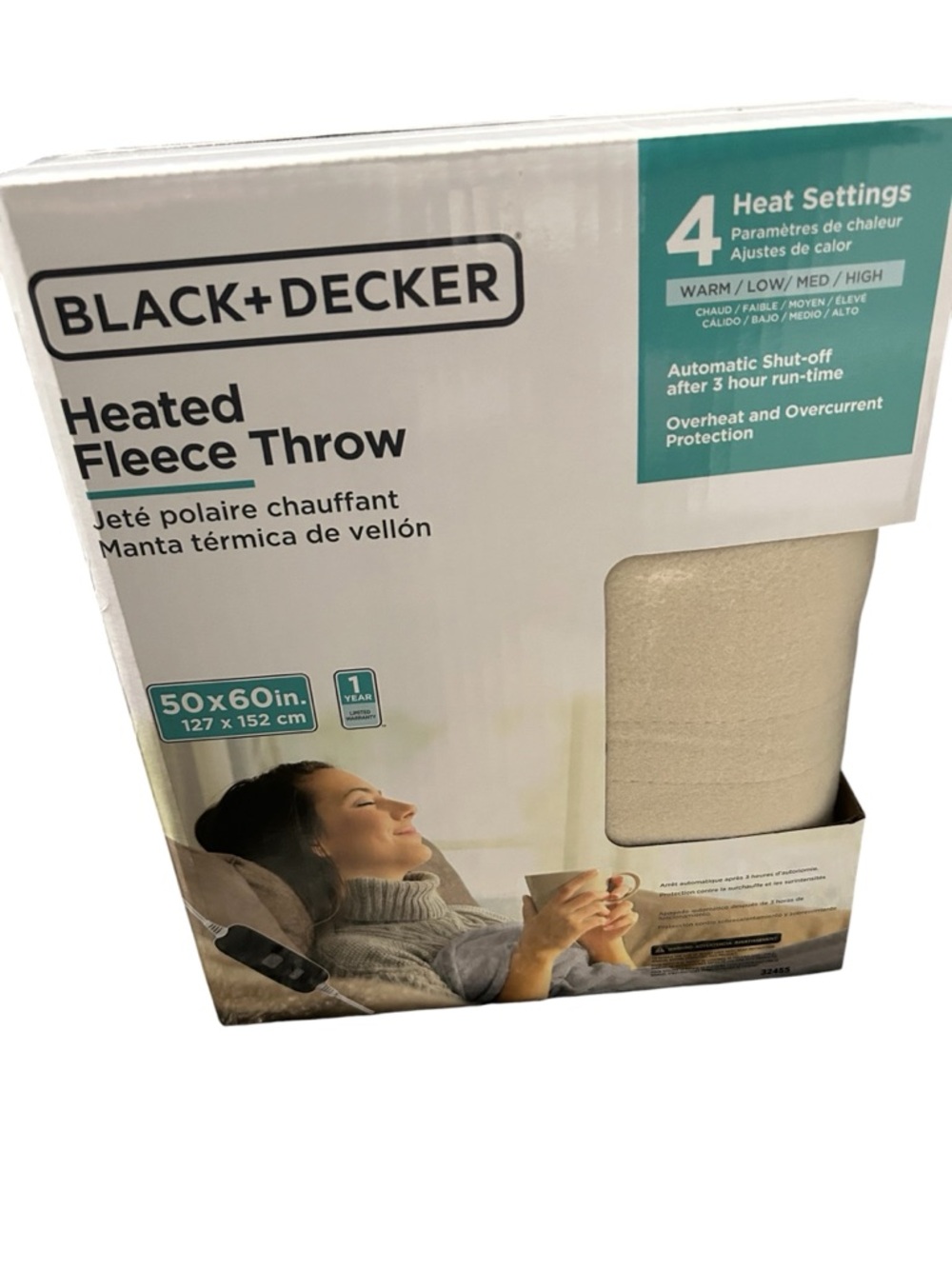 Black & Decker Heated Fleece Throw - Cream